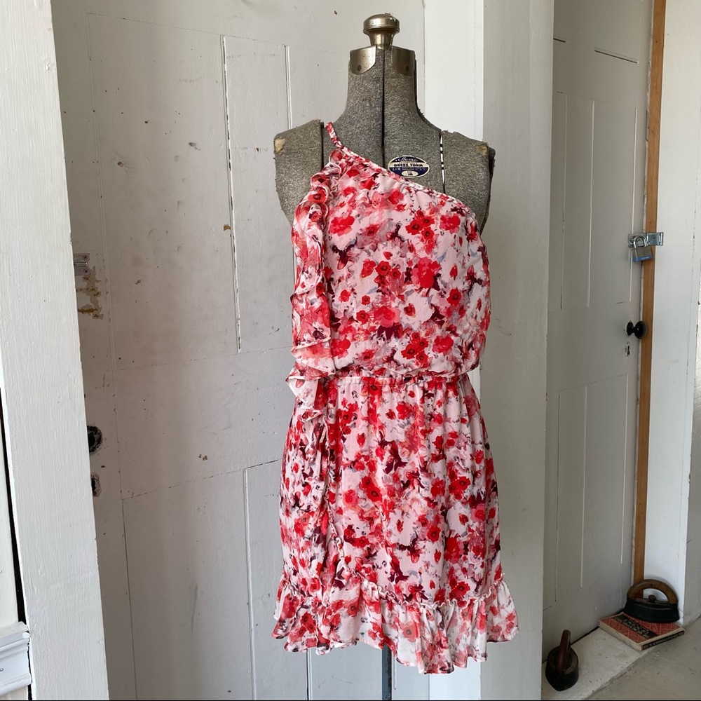 MNG by Mango Ruffle One Strap Floral Mini Dress